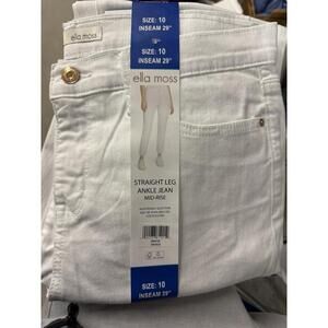 NEW ELLA MOSS Women's Mid-Rise White Straight Leg Ankle Stretch Jeans Size10 AG7
